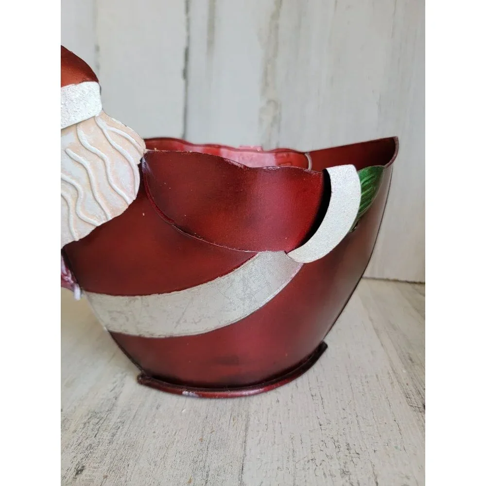 Pier 1 Santa tin‎ metal bucket holiday home decor Xmas figure